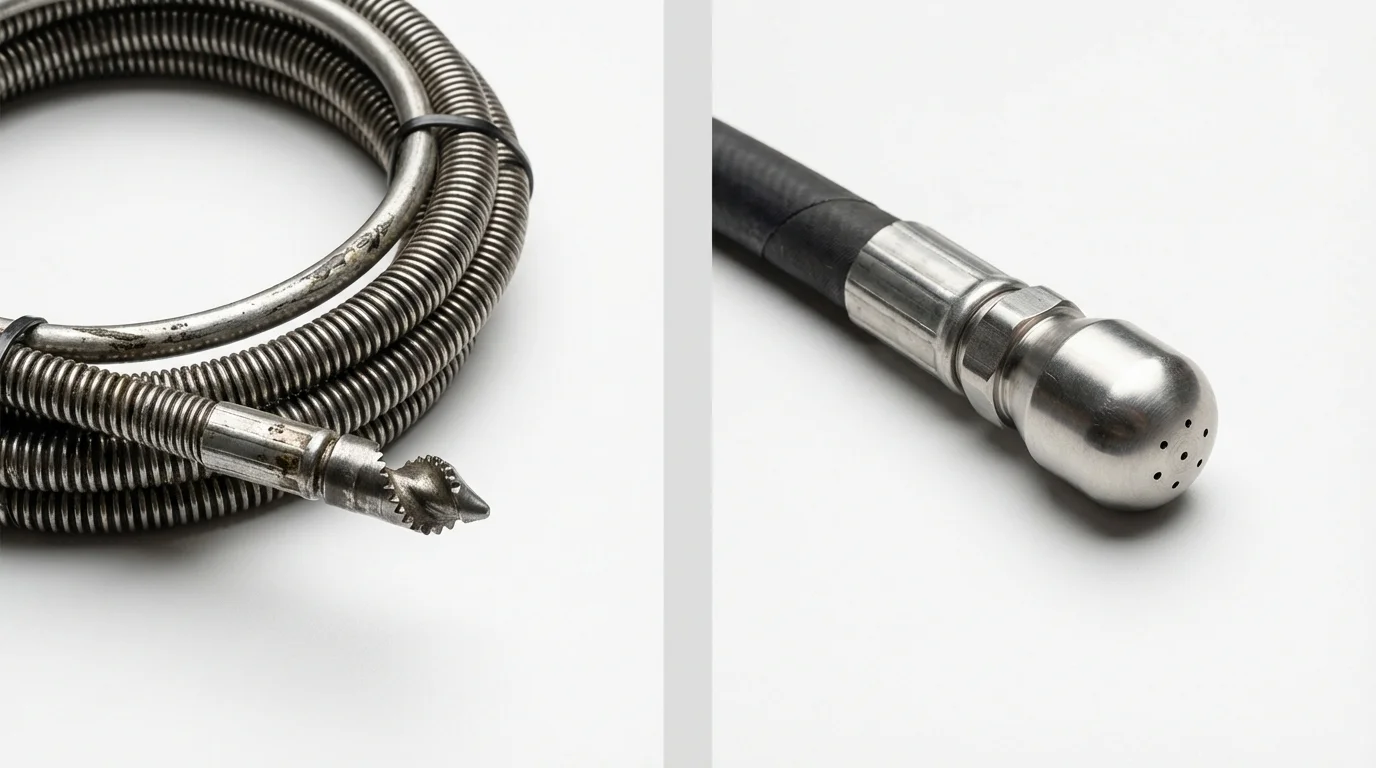 Drain snake cable and hydro jetting nozzle used for drain cleaning in Hampstead, MD